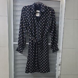 NWT, Navy Polka Dot Long Sleeve Shirt Dress